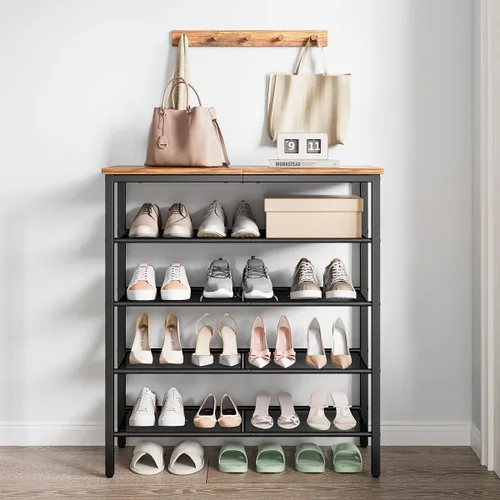 Miniatura 6 de Zapatero organizador de 5 niveles con 4 estantes de malla metálica para 15-20 pares, zapateros de pie independiente, para entrada, pasillo, armario