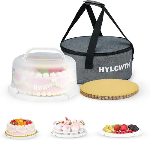 Miniatura 9 de Porta pasteles con tapa y asa, soporte para pasteles sin BPA con tapa para portador de pasteles redondo de 10 pulgadas con 10 tableros redondos