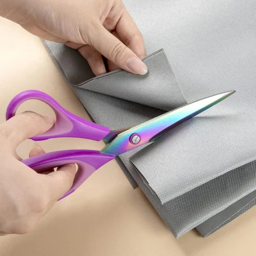 Miniatura 2 de 3 tijeras moradas para manualidades, tijeras de sastre afiladas, cuchillas de titanio, tijeras de goma de agarre suave, tijeras de tela multiusos