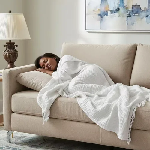 Miniatura 5 de Manta KyraHome de muselina 100 % orgánica para sofá, transpirable, súper suave, 100 % algodón, acogedora, ligera, cálida, suave, para todas