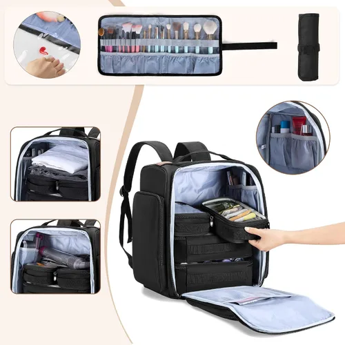Miniatura 2 de BAFASO Mochila de maquillaje con 4 bolsas extraíbles y 1 bolsa para cepillos, estuche de maquillaje de viaje con múltiples espacios