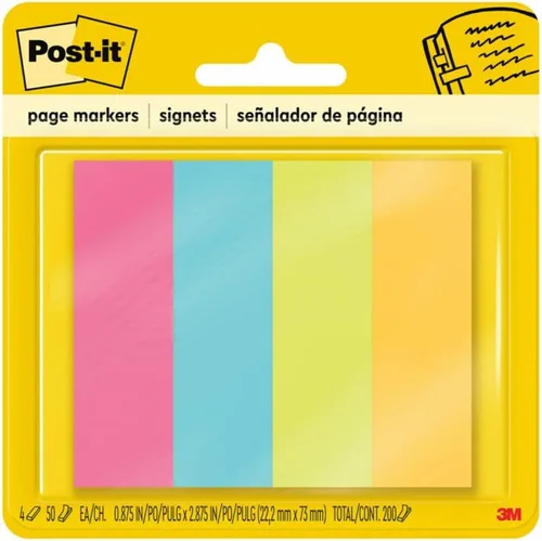 Post-it® Marcadores de página, colores surtidos, 1 x 3 pulgadas, 50/bloc, 4 blocs por paquete