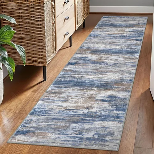 Miniatura 217 de KOZYFLY – Alfombra de pasillo moderna y lavable de diseño abstracto verde, 2 x 5 pies, antideslizante, suave y de pelo corto, ideal para cocina