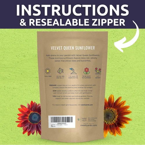 Miniatura 4 de Velvet Queen Sunflower - Bolsa a granel de 1/4 libra - 4,000 semillas de flores para plantar - Helianthus annuus