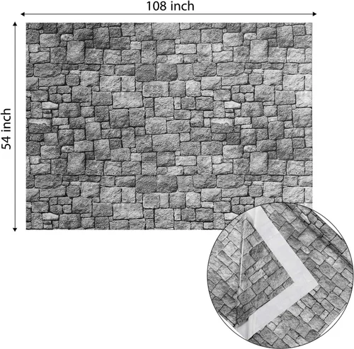 Miniatura 2 de Chuangdi 2 piezas de telón de fondo de pared de piedra de 4.5 x 9 pies, cortinas de pared de piedra para puerta, mantel extraíble para fotos