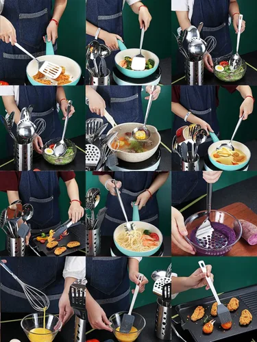 Miniatura 7 de Kyraton - Juego de utensilios de cocina de acero inoxidable con de 37 piezas, juego de herramientas de cocina con soporte de utensilios, Juego