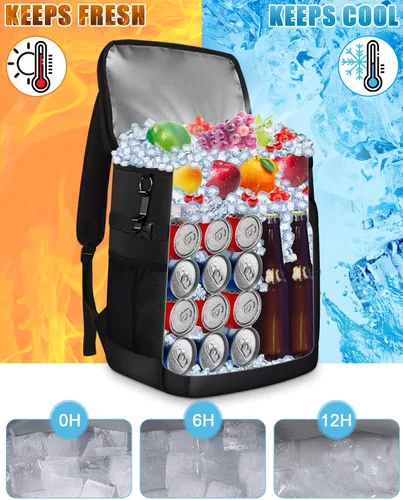 Miniatura 4 de Capolo - Mochila térmica con aislamiento a prueba de fugas para 36/45 latas, mochila térmica suave para camping, bolsa térmica para hielo, mochila