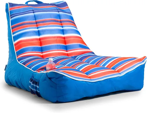 Miniatura 30 de Big Joe Captain's Float - Tumbona para piscina, no necesita inflado, malla de doble cara con rayas náuticas americanas, tela de drenaje rápido, 3