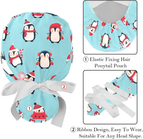 Miniatura 4 de Gorras de trabajo con botones de muñeco de nieve de Navidad, gorro largo para cola de caballo para mujer