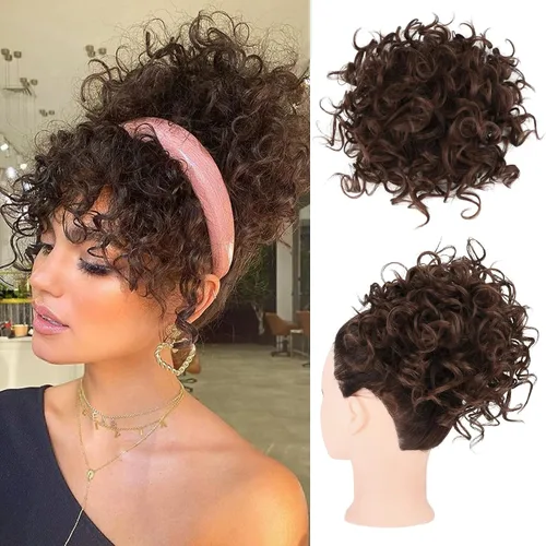 Miniatura 14 de HOOJIH - Moño rizado, pieza de cabello para moño desordenado con cordón elástico, extensión de moño grande y completo, extensión de cabello Rojo