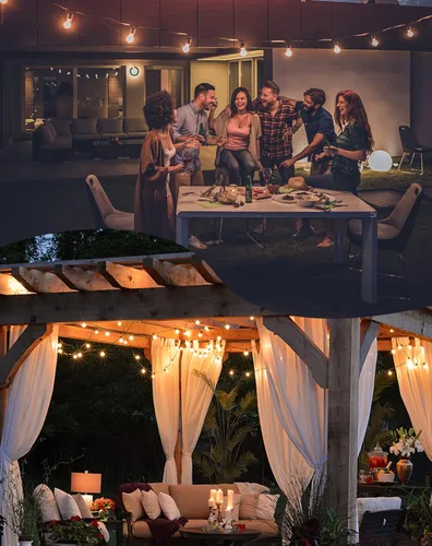 Miniatura 8 de Zuske: Cadena de luces para exteriores de 150 pies, luces de patio con 75 bombillas G40 de globo irrompibles (3 de repuesto), luces LED colgantes
