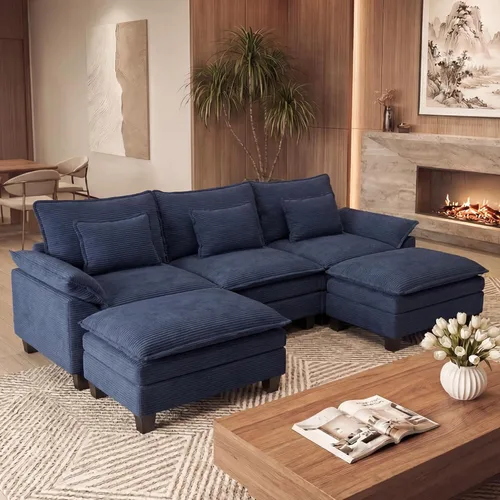 Miniatura 38 de URRED Cloud Couch Sofá Seccional Modular, Sofá Moderno en Forma de U de Asiento Profundo de 157", con 2 Otomanas y Almohadas, Sofás de Chenilla Azul