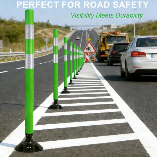 Miniatura 2 de OrangeStar Paquete de 8 conos de tráfico de 48 pulgadas con base de resorte, postes de delineador verdes con rayas reflectantes para seguridad vial