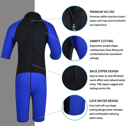 Miniatura 5 de Traje de neopreno de 3 mm para niños, niñas, niños pequeños y jóvenes; traje de baño completo térmico para agua fría; cremallera en la espalda
