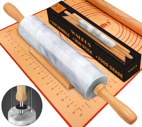 Miniatura 10 de Walfos Juego de Rodillos Pequeños - Rodillos Pequeños de Madera Natural (8 pulgadas) con Alfombrilla Antiadherente de Fibra de Silicona