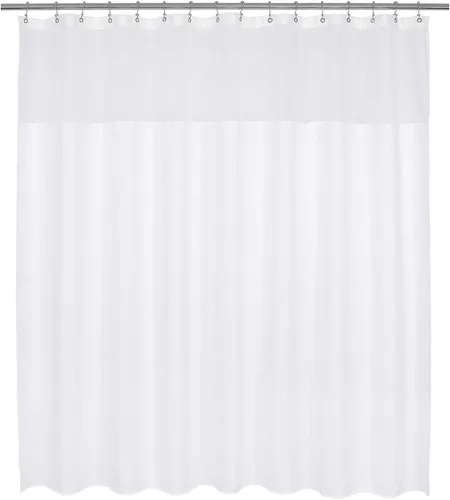 Barossa Design Cortina de ducha grande de tela con ventana transparente de 96 x 78 pulgadas, tejido de gofre, grado hotel, peso pesado de 230 GSM,