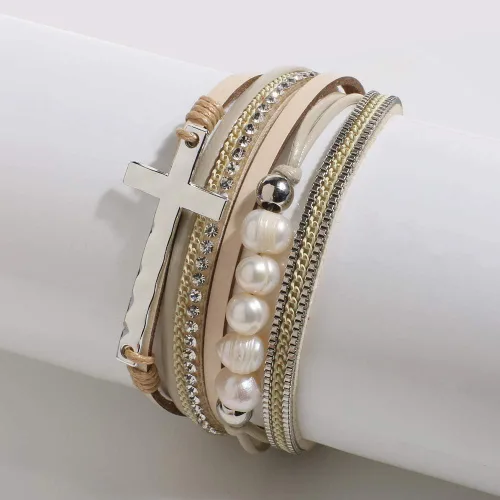 Miniatura 3 de Vercret - Pulsera de cuero para mujer, pulsera para niña de varias capas, ideal como regalo para mujer, hermana mayor, mamá, etc.