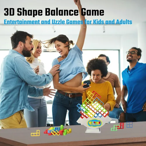 Miniatura 4 de Juego de torre apilable de 64 piezas con 22 cartas, juego gigante de equilibrio de caída para niños, juegos familiares para niños y adultos, regalos