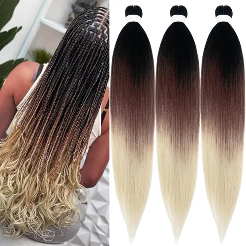 Miniatura 49 de pelo trenzado preestirado marrón, pelo trenzado Kanekalo, pelo trenzado preestirado de 26 pulgadas, 6 paquetes plegados, textura Yaki, extensiones