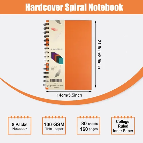 Miniatura 2 de EOOUT Paquete de 8 cuadernos en espiral, cuadernos A5 de tapa dura, diarios en espiral con rayas universitarias, colores surtidos de tonos de joyas