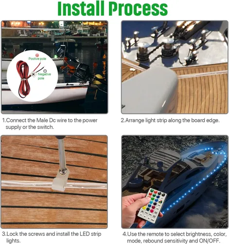 Miniatura 6 de Tira de luces LED para barco, luces de barco de control remoto de 16.4 pies, 16 cambios de color, luz interior de barco impermeable, luz de cubierta
