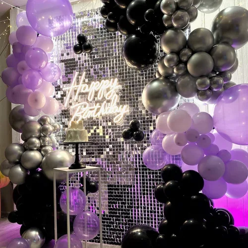 Miniatura 6 de Globos morados y negros, metálicos, 12 pulgadas, globos de látex de confeti morado para Halloween, cumpleaños, bodas, graduaciones, decoraciones
