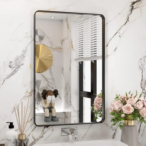 Miniatura 57 de WEER - Espejo de baño dorado, espejo de 40x32 pulgadas con marco de metal dorado cepillado, espejo de tocador de baño de oro para pared
