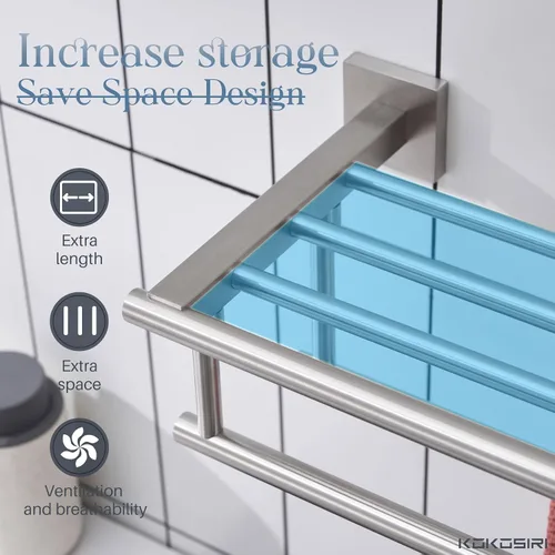 Miniatura 4 de KOKOSIRI Estante para toallas con doble barra de toallas de 16 pulgadas, toallero de baño, soporte para toallas montado en la pared de acero