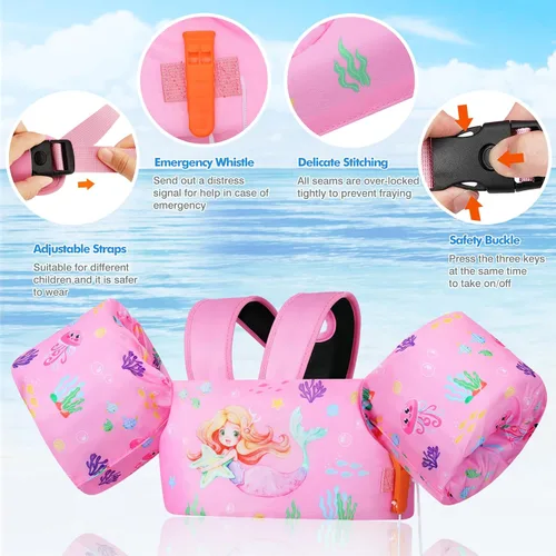 Miniatura 3 de Moko Banda de natación para niños de 20-30-50 libras, bonito chaleco de natación de dibujos animados para niños pequeños, flotadores de piscina