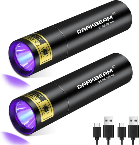 DARKBEAM Linterna UV Luz Negra 395 NM, Mini pero Potente USB-C LED Recargable Lámpara de Madera, Linternas Ultravioleta para Orina de Mascotas,