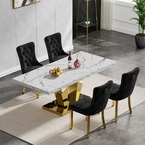 Miniatura 71 de Juego de mesa de comedor de mármol sintético, 7 piezas, juego de mesa de cocina y comedor para 6, mesa de comedor rectangular blanca de 70 pulgadas