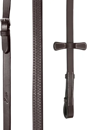 Miniatura 6 de Exion - Brida de salto anatómica para caballos con banda nasal extraíble y riendas de goma, cuero curtido vegetal de primera calidad, hebillas