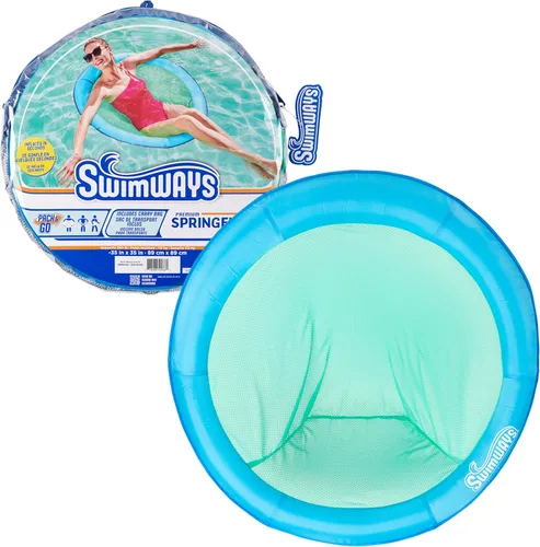 SwimWays Spring Float Premium Papasan Pool Lounger, Inflatable Pool Floats Adult with Fast Inflation for Ages 15 & Up Papasan Sky Blue (Nueva