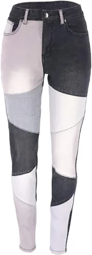 Miniatura 3 de vanberfia - Pantalones elásticos de cintura media para mujer diseño retazos de mezclilla