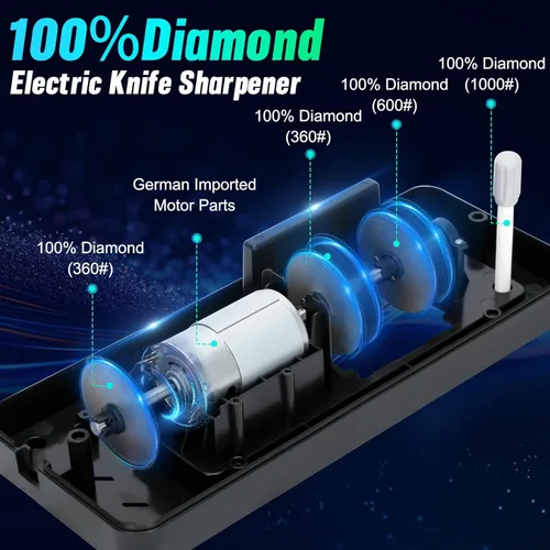 Miniatura 2 de Afilador de cuchillos eléctrico 5 en 1 para cuchillos de cocina, 3 velocidades ajustables, afilador de cuchillos 100% diamante para cuchillos