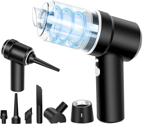 Mini aspiradora de mano de 8 Kpa, aspiradora inalámbrica de alta potencia de 120 W, aspiradora de teclado 2 en 1 y plumero de aire con luz LED y
