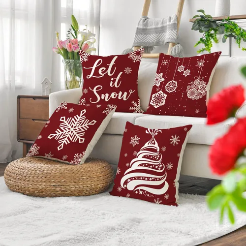 Miniatura 6 de Juego de 4 fundas de almohada de Navidad, 18 x 18 pulgadas, color rojo y blanco, fundas decorativas de invierno para el hogar, sofá, sofá