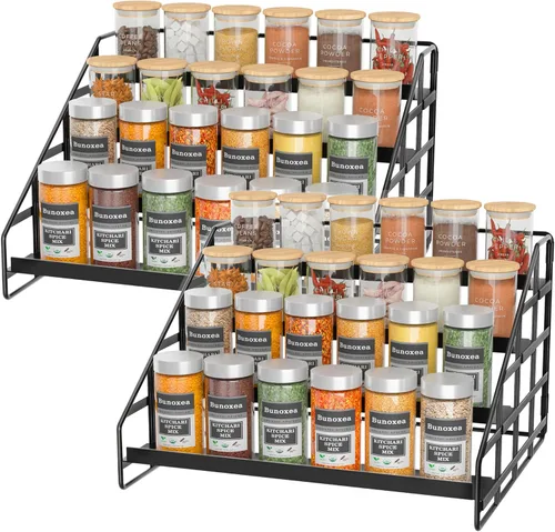 Bunoxea Organizador de armario de cocina de 4 niveles, estante de especias de encimera, estante de gabinete ajustable de profundidad de niveles,