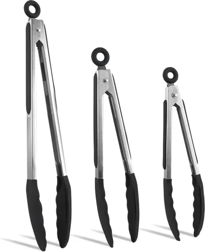 Miniatura 21 de COOK WITH COLOR - Juego de pinzas de cocina y barbacoa de acero inoxidable con punta de silicona, 3 piezas de utensilios, verde Menta