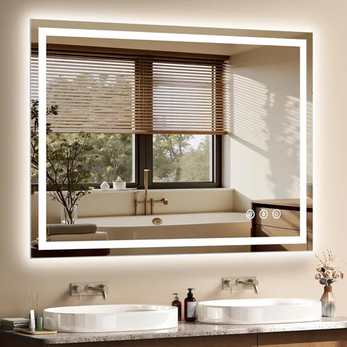 Miniatura 23 de 48x24 Inch LED Bathroom Mirror with Lights, Anti-Fog 3-Color Dimmable Memory Touch Control, Waterproof HD Tempered Glass, Wall Mounted Vanity Mirror