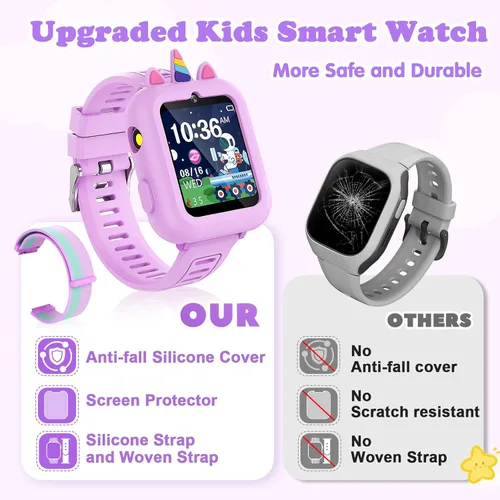 Miniatura 3 de Reloj Inteligente para Niñas Regalo de 3-12 Años con 39 Juegos Despertador Cámara Video Reproductor de Música Podómetro Linterna 12/24 hr Pantalla
