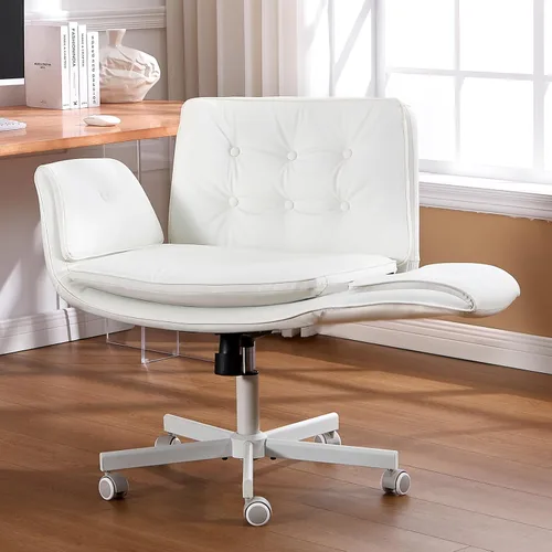 Miniatura 10 de amseatec Silla de oficina entrecruzada, silla de tocador de piel sintética con reposabrazos ajustables de 5 niveles y giratorio, silla ergonómica