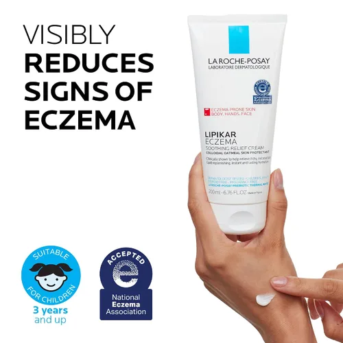 Miniatura 6 de La Roche-Posay Lipikar Crema Calmante de Alivio para Eccema, Loción Facial y Corporal Para Eccema y Piel Sensible y Seca, Hidratante con Avena