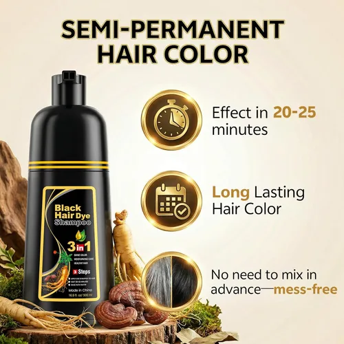 Miniatura 6 de JUANCHI - Champú negro para teñir el cabello 3 en 1, champú negro tinte para el cabello para cobertura de canas, color de cabello para mujeres