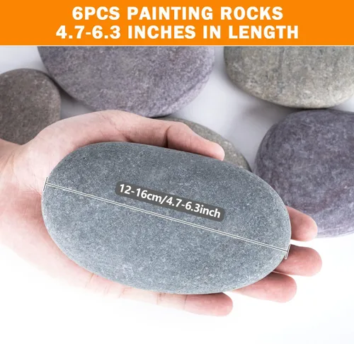 Miniatura 2 de Piedras de Río para pintar, 6 piezas extra grandes de 4.7 a 6.3 pulgadas, piedras planas y lisas para pintar para niños, manualidades, pintura a