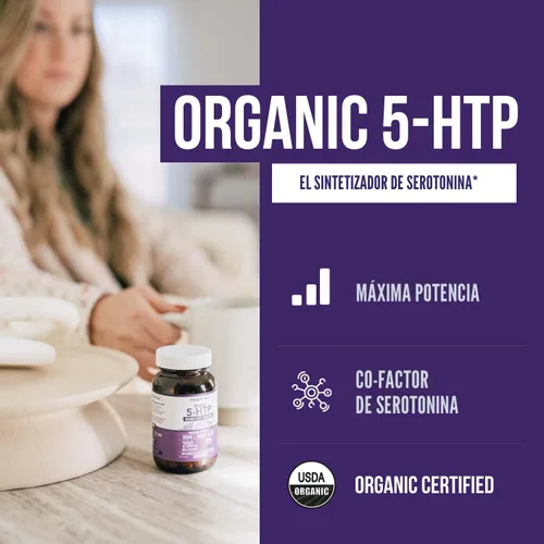 Miniatura 2 de 5-HTP Orgánico - 200 mg Concentración de 99% de 5HTP, más Vitamina B6 Cofactor y Lion’s Mane Extraído del Agua de Semillas de Griffonia