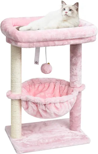Miniatura 7 de SYANDLVY Árbol pequeño para gatos de interior, torre de actividad para gatos con poste rascador para gatitos, muebles para gatos con cesta y bola
