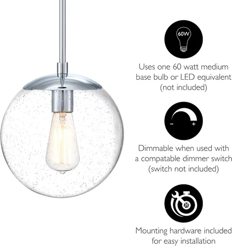 Miniatura 6 de Design House Gracelyn 588509-PC - Colgante regulable con 1 luz, globo de cristal transparente y semillero, cromo pulido