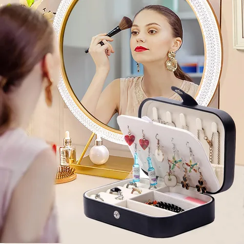 Miniatura 2 de Organizador de joyas, organizador de joyas de viaje, de piel sintética, portátil, caja de almacenamiento de joyas para mujeres y niñas, aretes