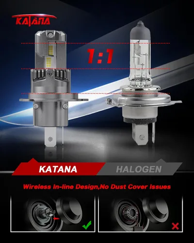 Miniatura 5 de KATANA Bombillas H4 mejoradas, 18000LM 6500K xenón blanco súper brillante tamaño mini con ventilador de refrigeración, luz antiniebla lista